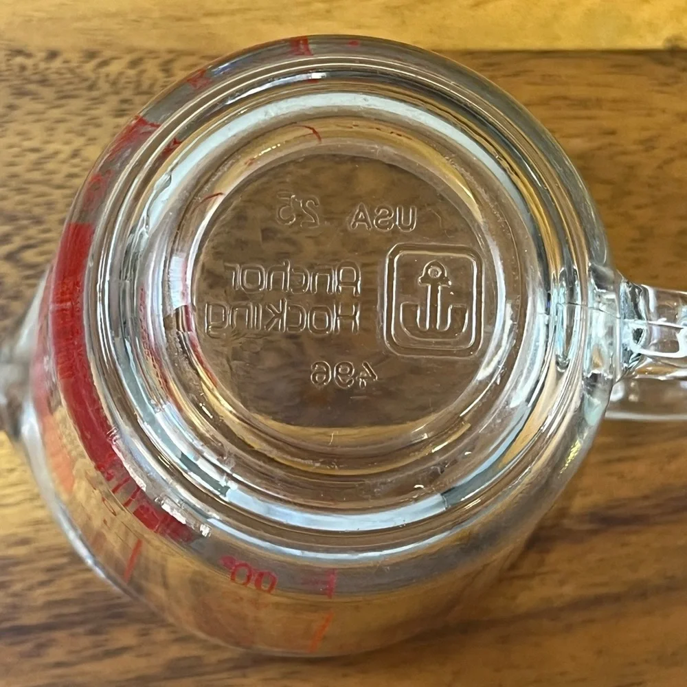 Vtg Anchor Hocking #496 1 Cup/8 oz Measuring Cup Clear Glass Red Lettering USA